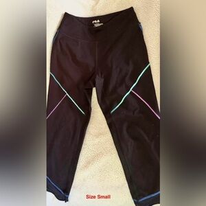 FILA Black Active Leggings with Mint and Lavender Accents
